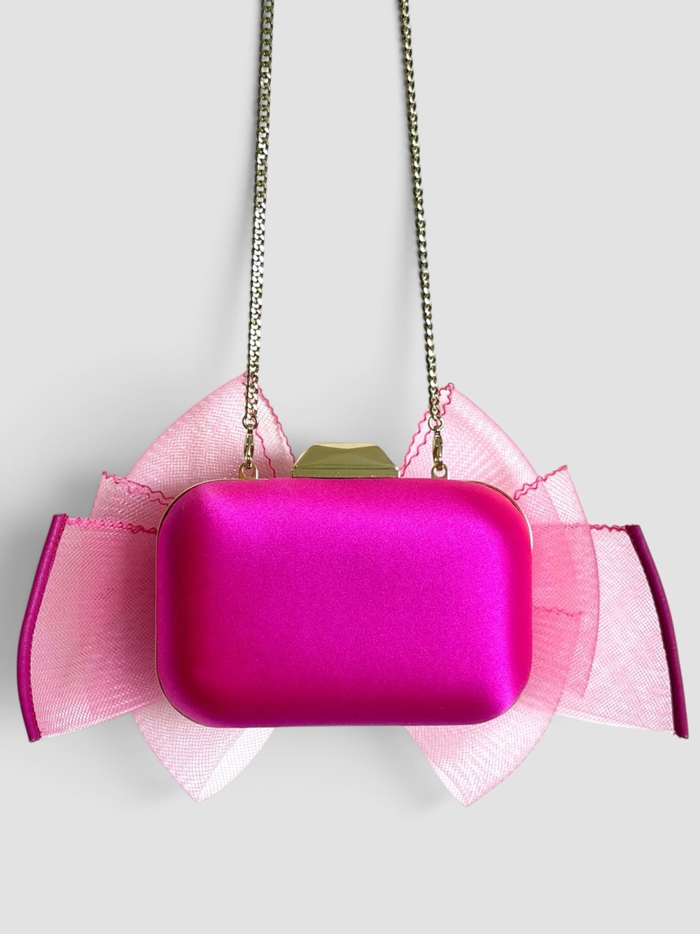 Jimmy Choo Cloud Pink Satin Oversized Bow Clutch Chain Bag - Picture 2 of 11
